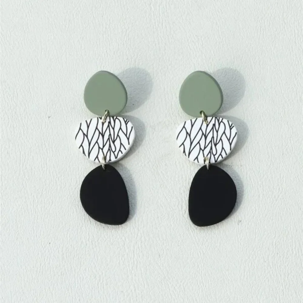 5/$25 Green and Black Acrylic Geometric Statement Earrings - Picture 6 of 10